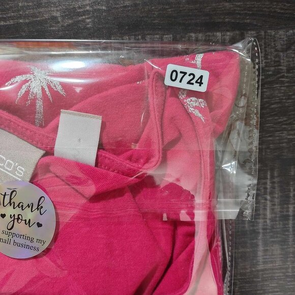 Chicos‎ Women's 3 Vibrant Pink Palm Tree Short Sleeve T-Shirt Beachy Resortwear - Picture 9 of 9